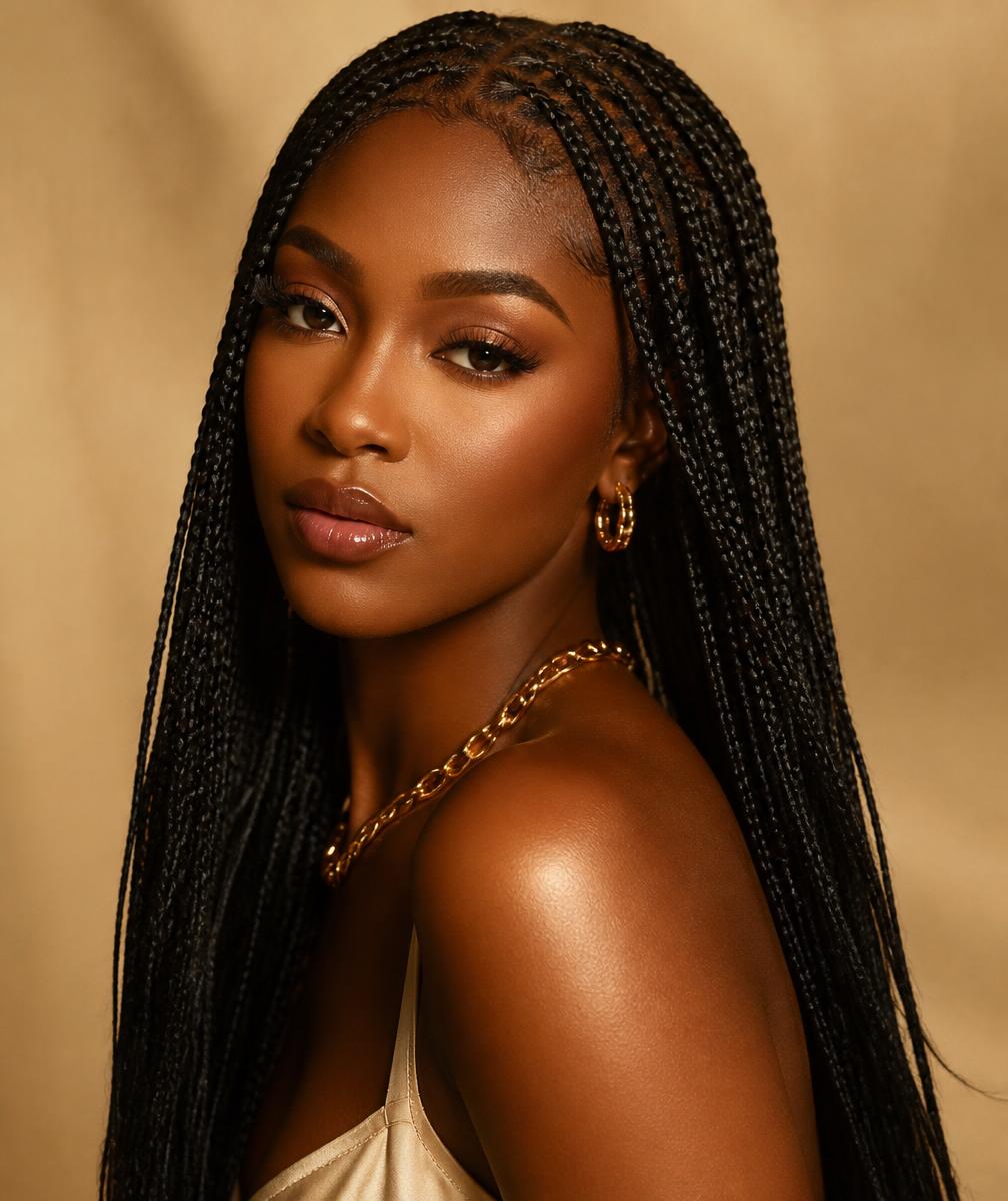 Client with neatly finished knotless braids